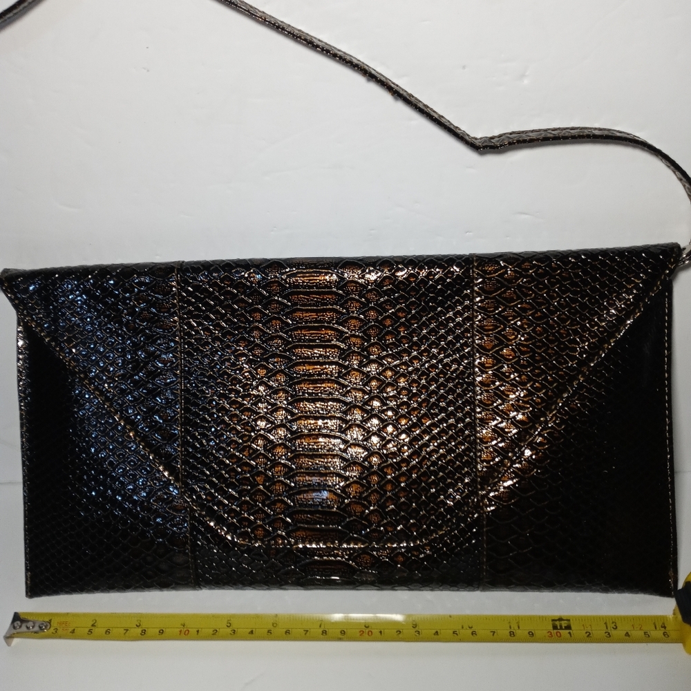 Bella collection brown snake skin clutch/ shoulder